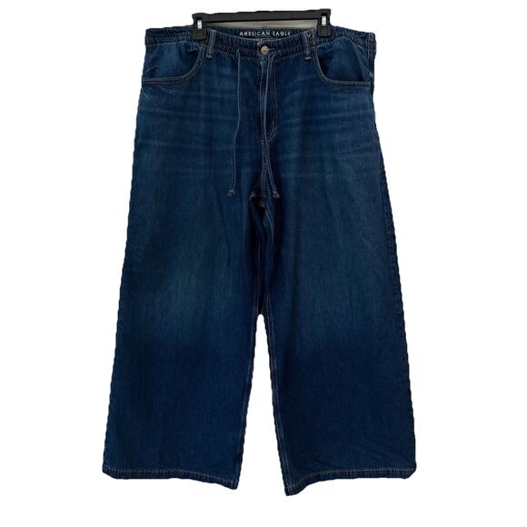 American Eagle Low-Rise Ultra Wide Leg Blue Jeans Women’s Size 18 Loose - Picture 1 of 8